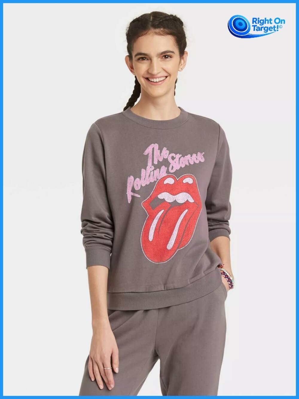 NWT Medium - Womens Rolling Stones Logo Graphic Sweatshirt - Heather Gray